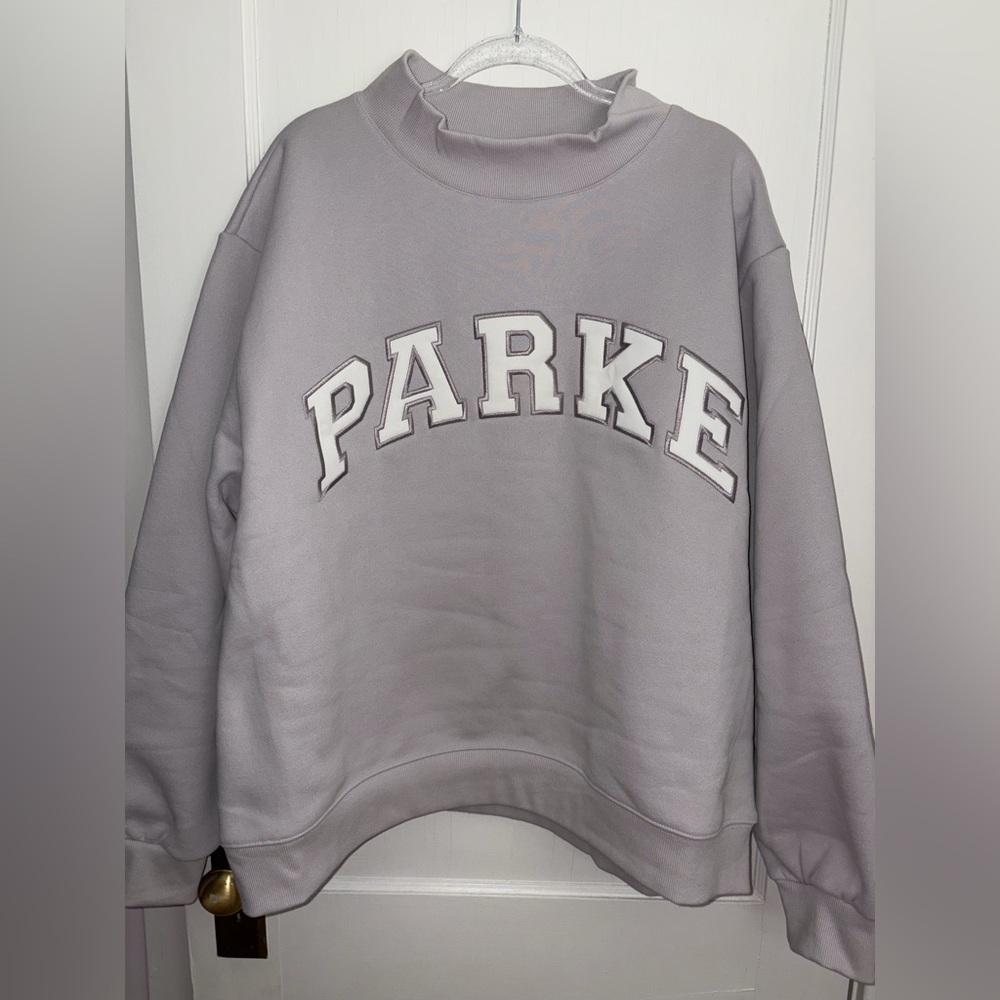 NWT - Parke Valentine’s Lavender + White Fleece Varsity Mockneck - Size: XXL